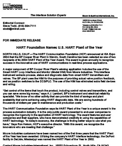 HART Plant of the Year 2004